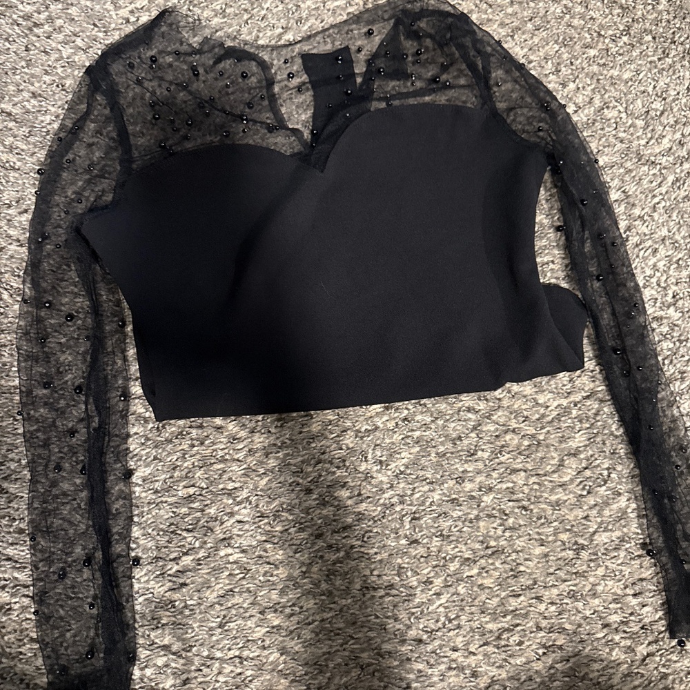 Black beaded mesh top bodysuit